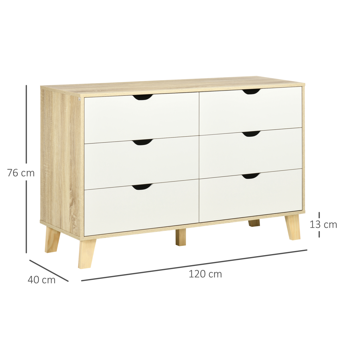 Chest of Drawers, 6 Drawer Unit Storage Chest Bedroom White and Brown