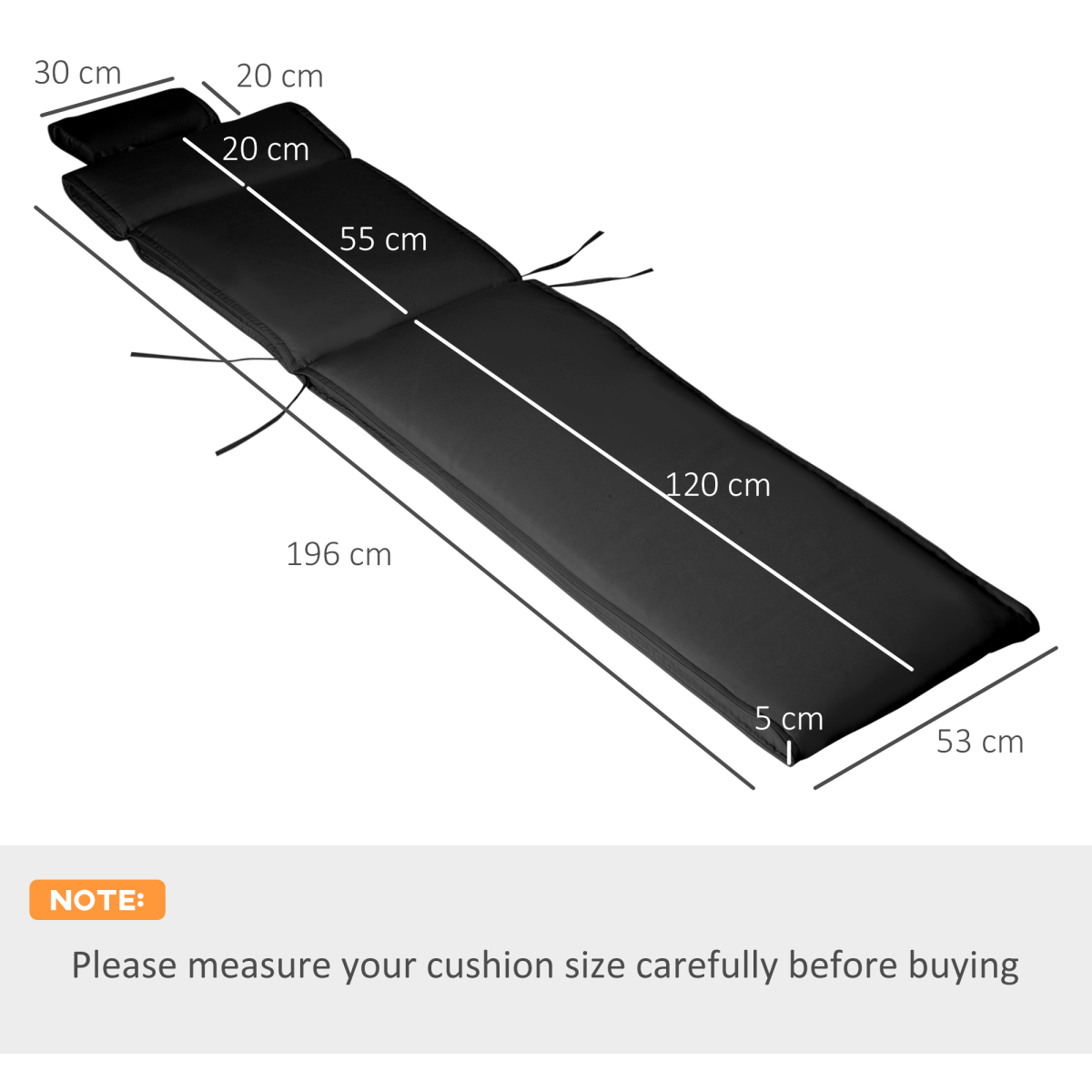Outsunny Garden Sun Lounger Chair Cushion Reclining Relaxer Indoor Outdoor Black