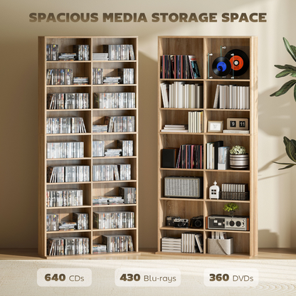 HOMCOM 640 CD Storage Unit 360 DVD Storage Tower w/ 18 Compartments Natural