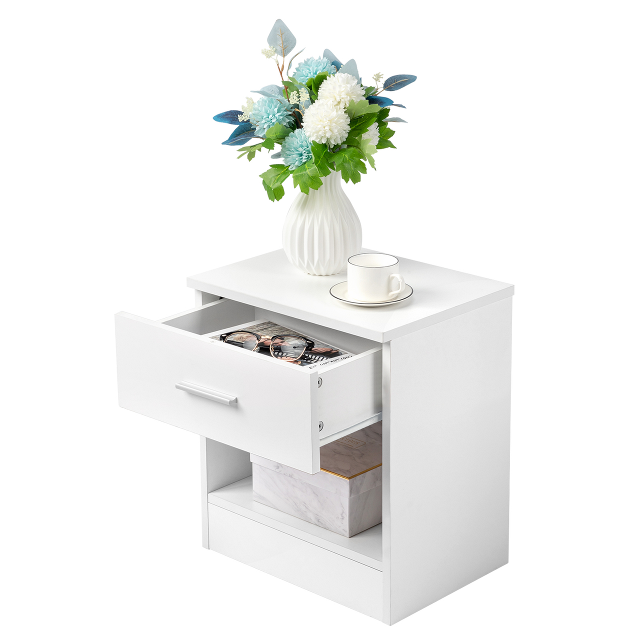 2-Tier Nightstand Bedside Cabinet End Table for Bedroom Home Office White