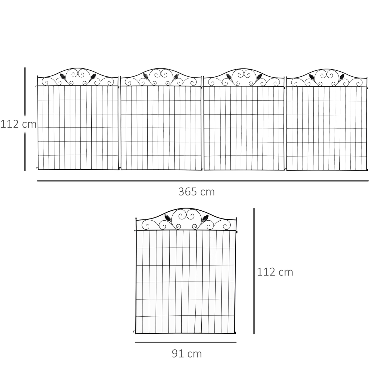 Garden Decorative Fence 4 Panels 44in x 12ft Steel Wire Border Edging Outsunny