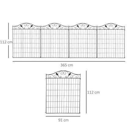 Garden Decorative Fence 4 Panels 44in x 12ft Steel Wire Border Edging Outsunny