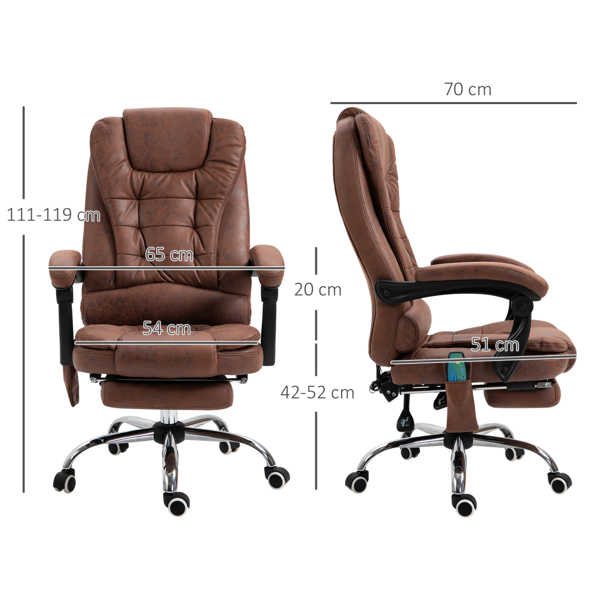 Vintage High Back Heated Massage Office Chair w/ 6 Vibration Points, Brown