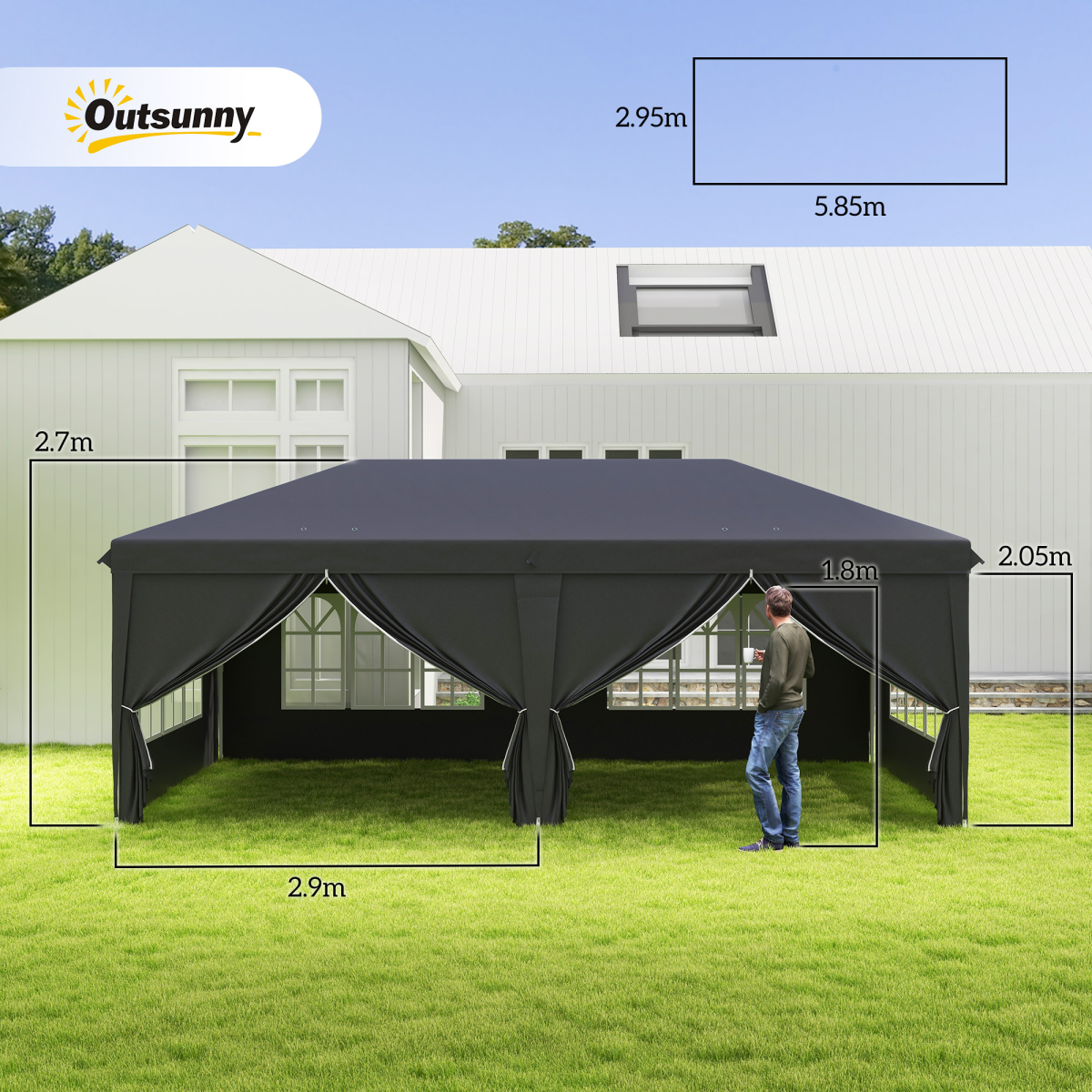 3 x 6m Pop Up Gazebo Height Adjustable Party Tent w/ Storage Bag Black