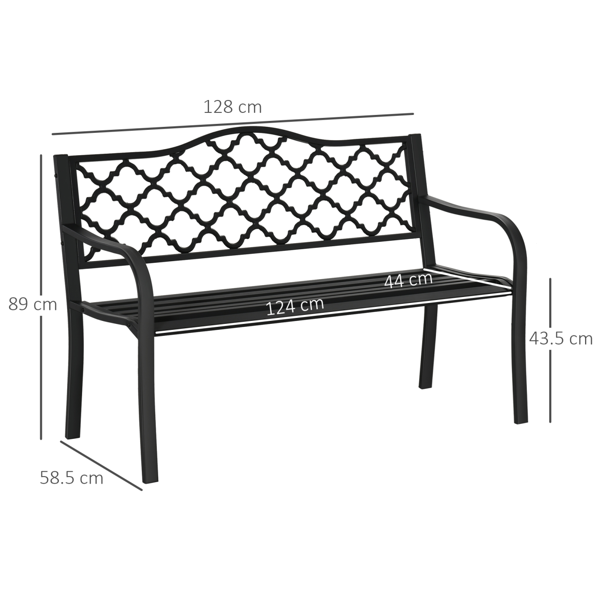 2-Seater Outdoor Garden Bench Antique Steel Armrest,