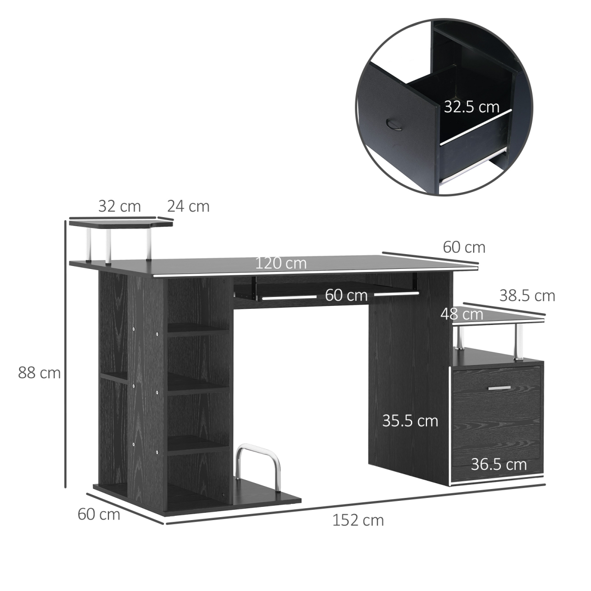 Wood Computer Desk Laptop Workstation Drawer Shelf for Home Office HOMCOM