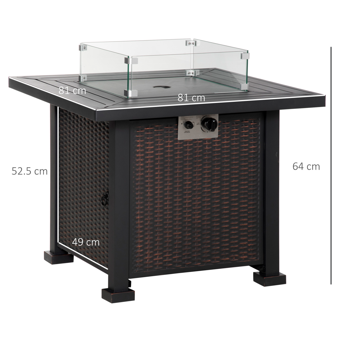 Outdoor Propane Gas Fire Pit Table Wind Screen & Glass Beads, Black Outsunny