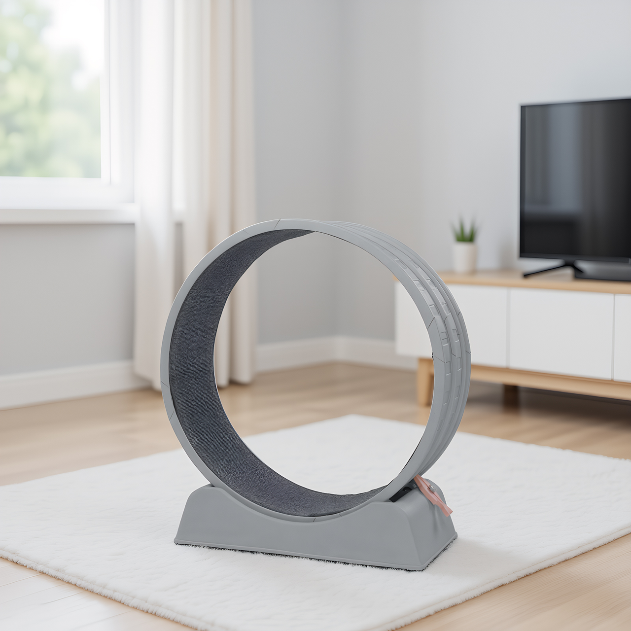 80*34*86CM, Gray PP track connector assembly, Round shape with gray carpet + 1 cat teaser stick, 15kg cat treadmill