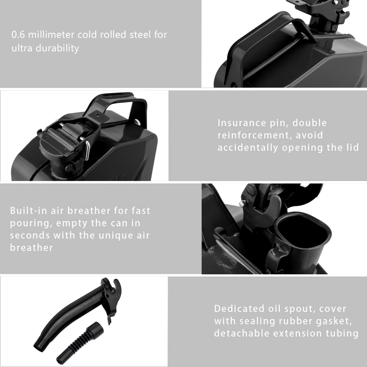 1PC 5L Black Iron Oil Can with 0.6mm Spout, Heavy-Duty Metal Lubricating Oil Dispenser