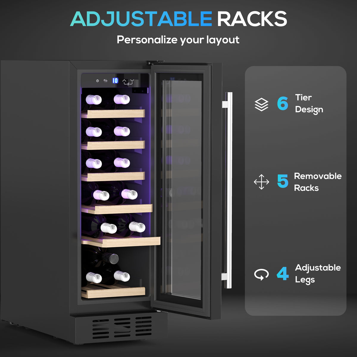 HOMCOM 19 Bottle 5-18℃ Wooden Rack Wine Fridge - Black