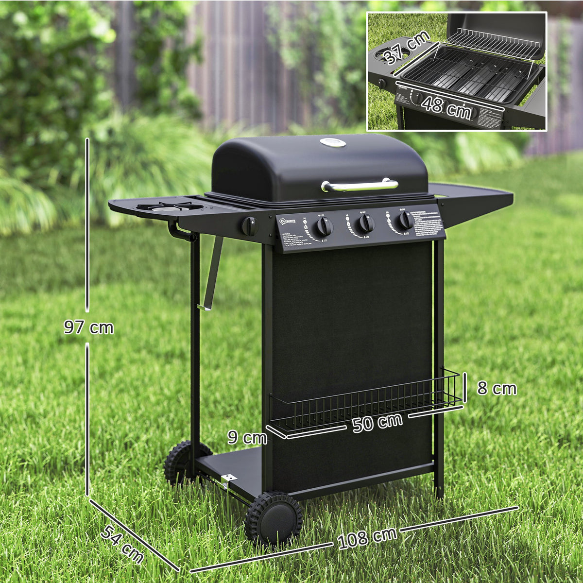 Outsunny Four Burner Gas Grill BBQ - Black
