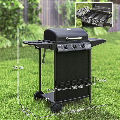 Outsunny Four Burner Gas Grill BBQ - Black