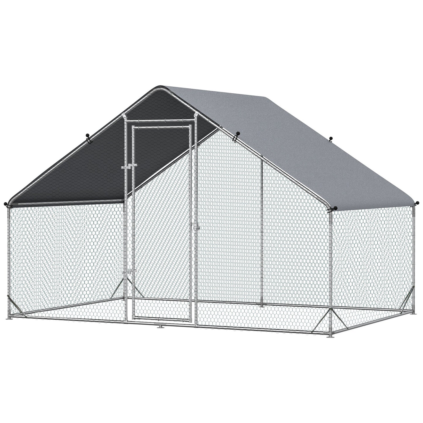 Walk In Chicken Run Galvanized Chicken Coop Hen House w/ Water-Resist Cover