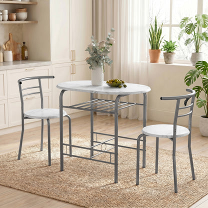 HOMCOM Three-Piece Compact Dining Set - White Marble Effect