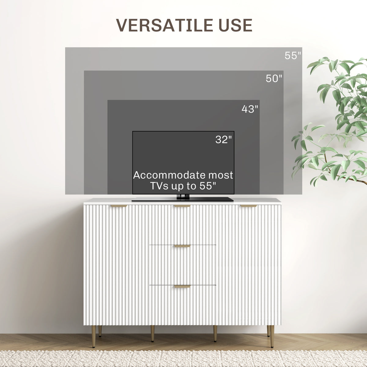 HOMCOM 2-Door Sideboard with 3 Drawers and Adjustable Shelves - White