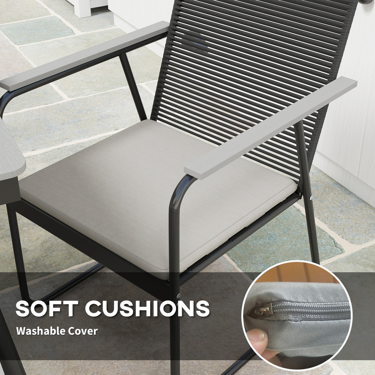 Outsunny 6‑Seater Garden Dining Set with Cushions, Rattan Backrest, Plastic Top, Garden Furniture Set, Grey