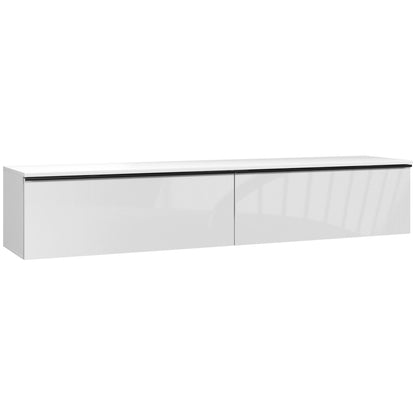 HOMCOM 160cm High Gloss Floating TV Unit Stand for TVs up to 70", Wall Mounted TV Cabinet with Storage Cupboards, White