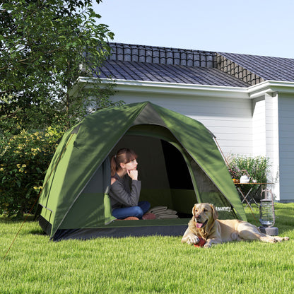 Outsunny Camping Tent, Easy Set Up 2-3 Man Tent with Sewn-in Groundsheet, 3000 mm Dome Tent w/ Mesh Windows, Olive Green and Grey