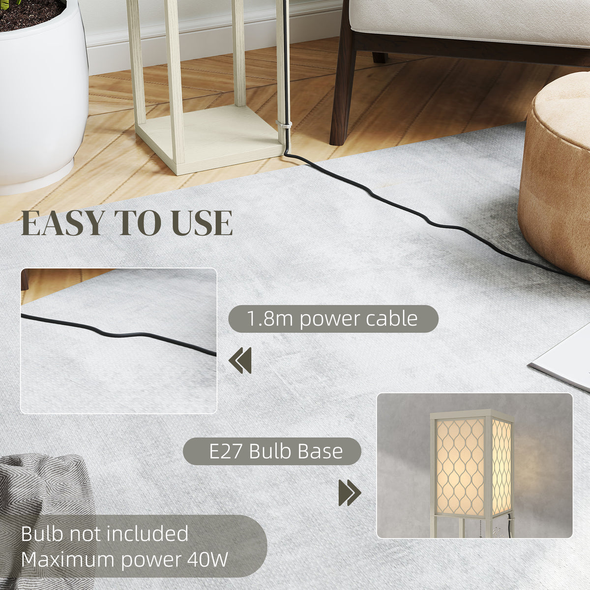 HOMCOM Three-Shelf Standing Lamp - Oak/White
