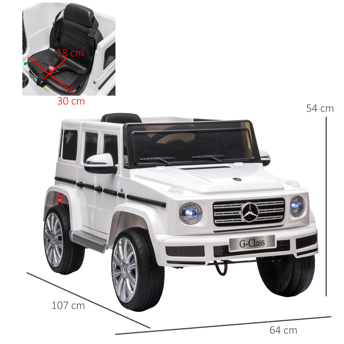 HOMCOM Mercedes Benz G500 Licensed 12V Kids Electric Ride On Car Toy with Parental Remote Control, 3-8 Years Old - White