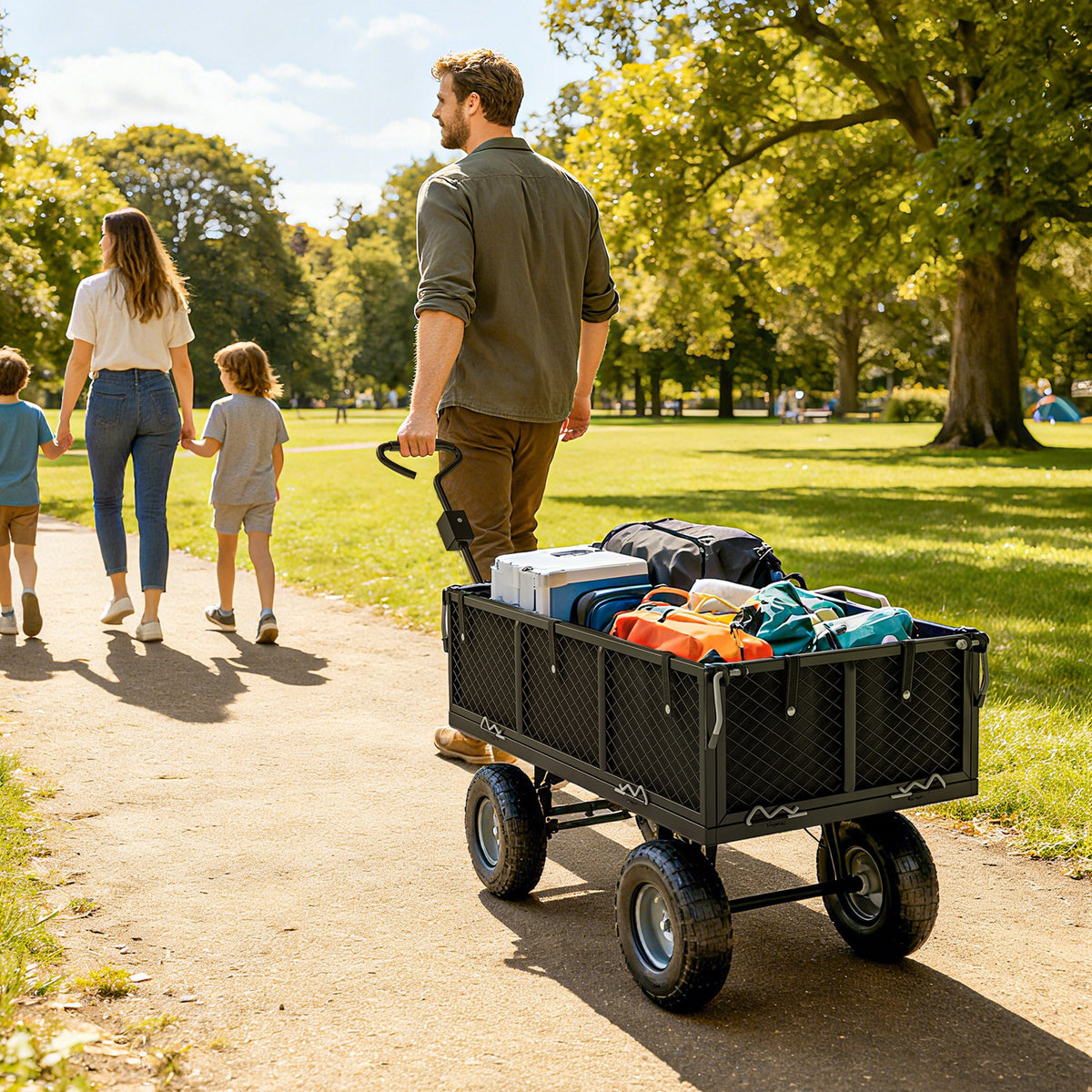 Outsunny 114L Steel Frame Garden Cart Trolley - Black
