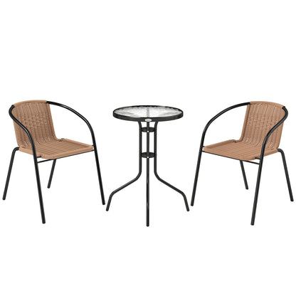 Outsunny 3 Pieces Rattan Bistro Set - Brown