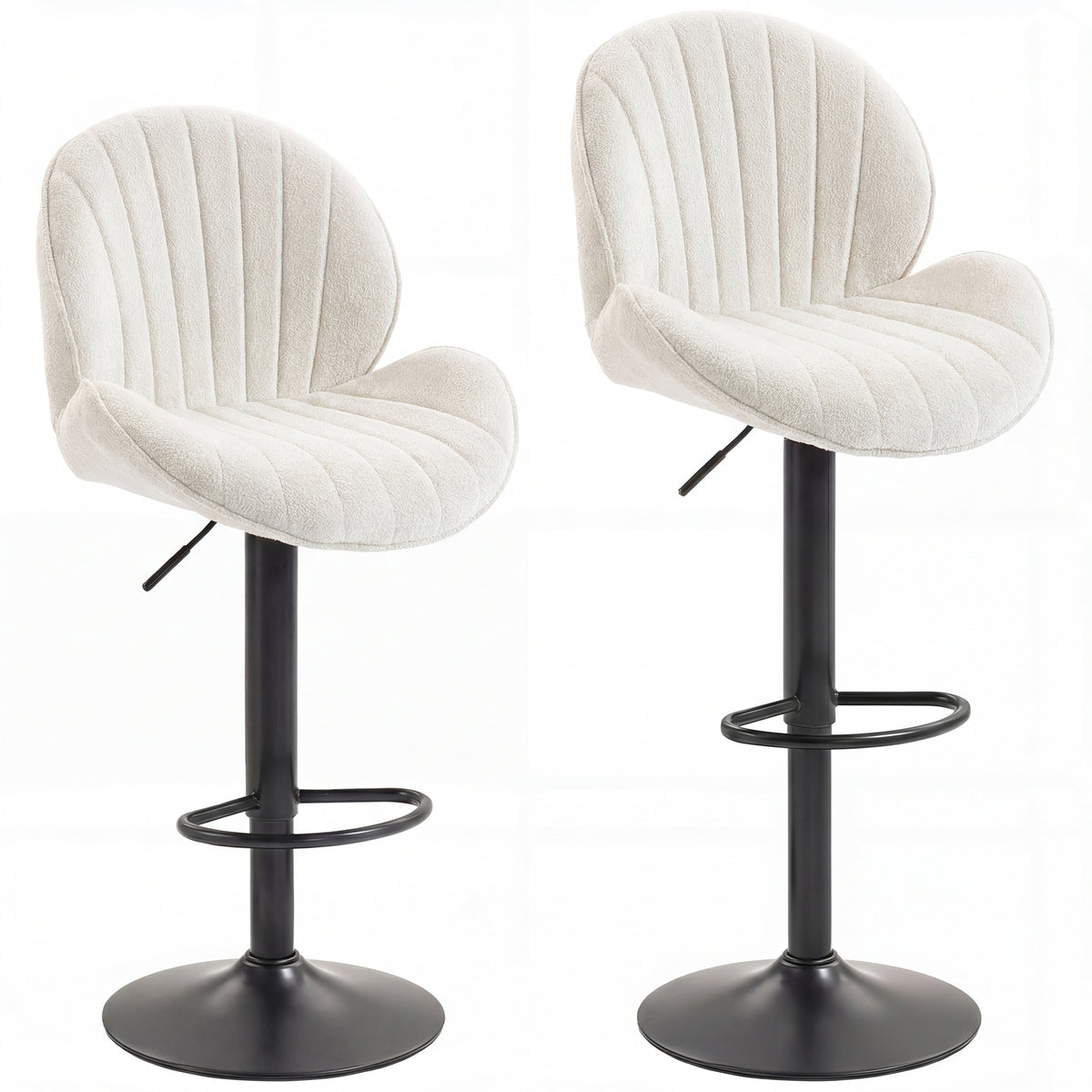 HOMCOM Bar Stools Set of 2, Swivel Barstools with Back, Adjustable Height and Footrest for Kitchen Island, Dining Room, Cream