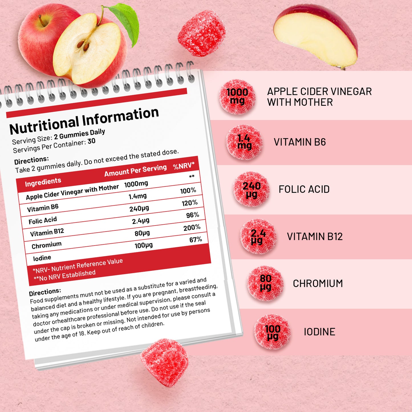 Apple Cider Vinegar Gummies with The Mother 1000mg | Made in UK by Prowise