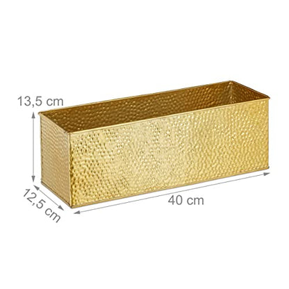 Relaxdays Window Box For Interior, Planter, Metal Cachepot For Flower- and Herb Pots, Rectangular Tub, Gold