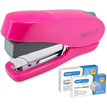 Rapesco 1468 Luna Less Effort Stapler with 2000 Staples, 50 Sheet Capacity, Hot Pink