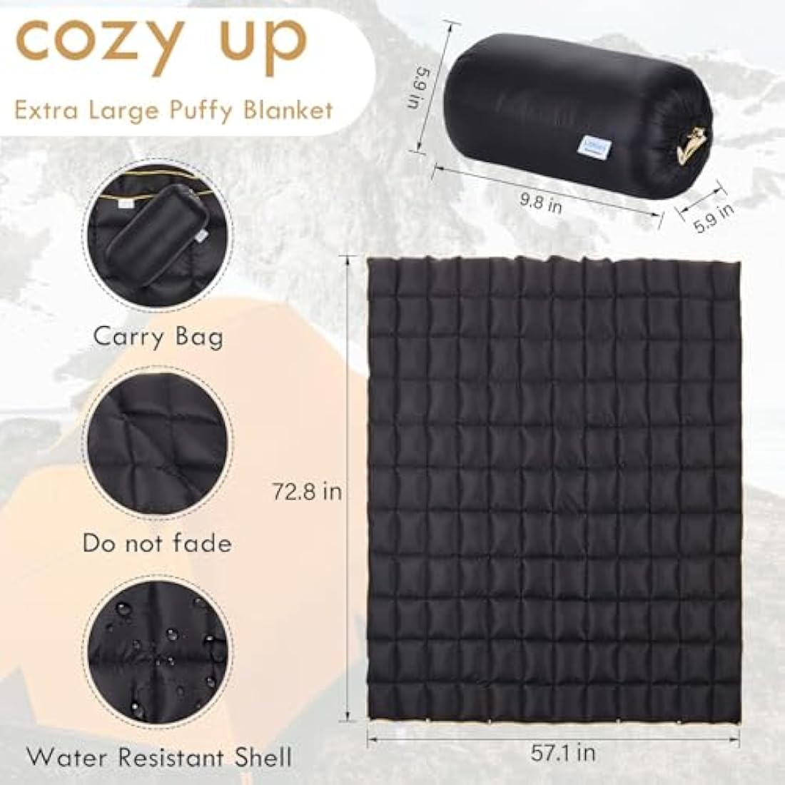 Lvkiss 100% Duck Down Camping Blanket – 57.1" × 72.8" Lightweight Packable Quilt, 20D Water-Resistant Shell, Compact & Warm for Hiking, Travel & Outdoor Camping
