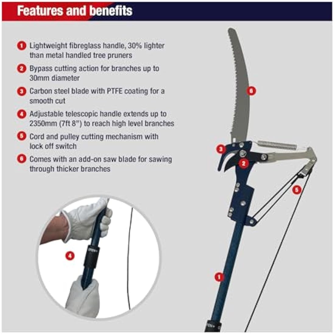 Spear & Jackson 4935TP Razorsharp Lightweight Telescopic Tree Pruner, Black