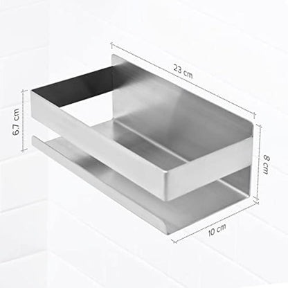Joejis Shower Caddy No Drill - Strong 3M Self Adhesive No Drill Wall Mounted Shelf - Stainless Steel - Tidy Shampoo Gel Storage Basket - Shower Organiser (2 Pack Silver)