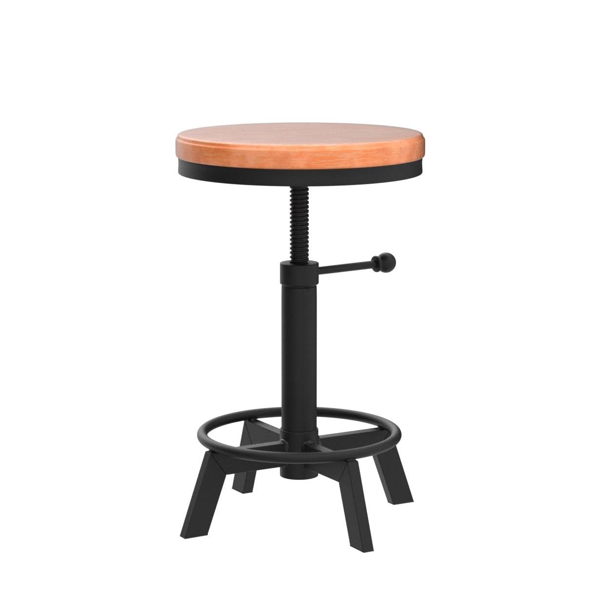 BOKKOLIK Set of 2-Industrial Bar Stool-Counter Height Chairs- Swivel Wooden Seat- Adjustable 17.7-24inch