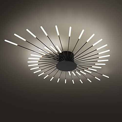minifair Modern LED Ceiling Light,42 Heads Black Flush Mount Ceiling Lamp Acrylic Lampshade Chandelier, for Children's Room, Bedroom, Living Room, 4000K Neutral Flower Shape Light