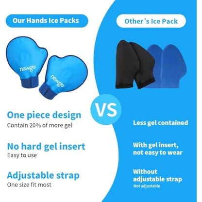NEWGO Hand Ice Pack Glove, 2Pack Hot Cold Therapy Full Coverage Ice Cryotherapy Gloves, Soft Gel Hand Ice Pack for Hand Injuries, Carpal Tunnel, Rheumatoid Arthritis, Chemotherapy, Swelling -Blue