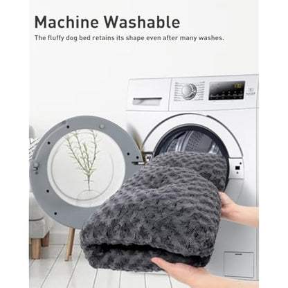 KSIIA Large Dog Bed Washable, Calming Crate Mattress with Non Skid Bottom, Fluffy Anti Anxiety Dog Beds, Pet Pillow Cushion, Dark Grey, 90x60x8cm