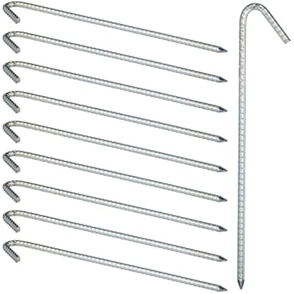 Relaxdays XL Set Of 10 Ground Anchors, Extremely Solid Ground Anchors, Tent Accessory; 39 cm, Galvanized Steel, Silver