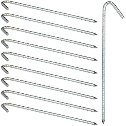 Relaxdays XL Set Of 10 Ground Anchors, Extremely Solid Ground Anchors, Tent Accessory; 39 cm, Galvanized Steel, Silver