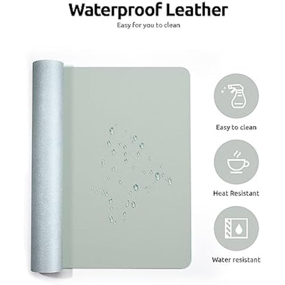 YSAGi Leather Desk Mat, Large Mouse Mat, Non-Slip Desk Pad, Waterproof PU Leather Table Protector Writing Pad for Office and Home (90 x 43 cm, Grayish Green)