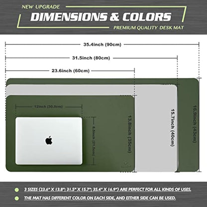 K KNODEL Large Office Leather Desk Mat, Mouse and Keyboard Pad, Computer and Laptop Mat, Desktop Protector and Cover, Writing Pad and Blotter (80x40cm, Dark Green)