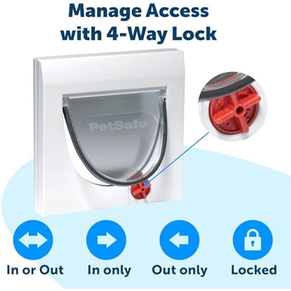PetSafe Staywell Classic Manual 4-Way Locking Cat Flap – Cat door with 4 programmed locking settings, White, Tunnel included