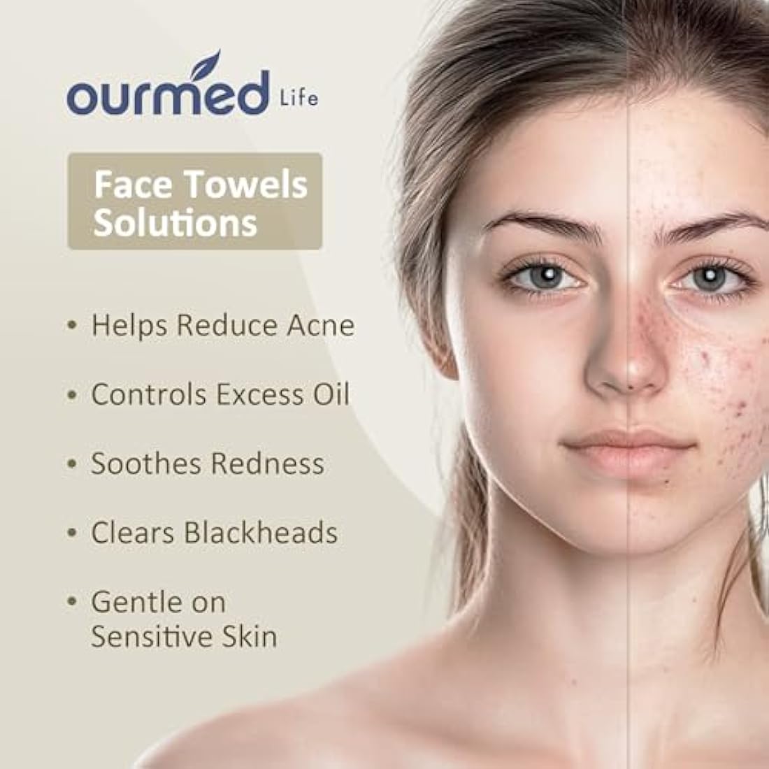 Ourmed Life Face Towels, Disposable Biodegradable Facial Towels for Sensitive Skin, Lint- Free Face Wipes for Washing Face, Skincare and Makeup Remover, Dry Wipes, 10"×12" Extra Large, 150 Count