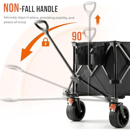 Overmont 300L Extra Large Folding Festival Trolley Cart - All-terrain Wide Wheels and Brake - Heavy Duty Cart Load up 200KG - with Adjustable Handle & Cover Bag - Wagon for Beach Camping Garden