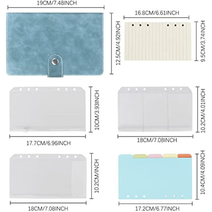 FYY Leather A6 Ring Binder Notebook, 6 Ring Binder with A6 Refill Papers, Binder Pockets and Subject Dividers Paper Sheet, Travel Binder Journal Personal Planner with Ring Binder Cyan