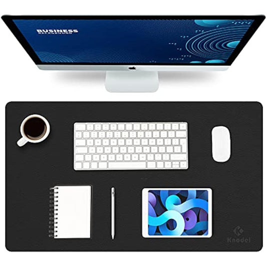 Knodel Desk Pad, Office Desk Mat, 60cm x 35cm PU Leather Desk Blotter, Laptop Desk Mat, Waterproof Desk Writing Pad for Office and Home, Dual-Sided (Black)