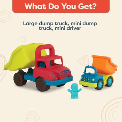 B. toys – Grab-n-Go Truck Set – 2 Trucks, Big & Mini Dump Trucks for Toddlers, Construction Vehicle Toys for Kids 1+ Years