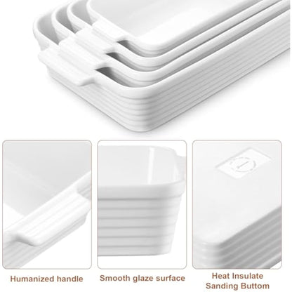 Jassceram Ceramic Casserole Dish Set of 4 Deep Rectangular Lasagna Pan Baking Dishes with Handles Large Porcelain Oven Safe Bakeware for Cooking Brownie Banquet Mac&Cheese(9.6"/11.5"/13.1"/15.2")