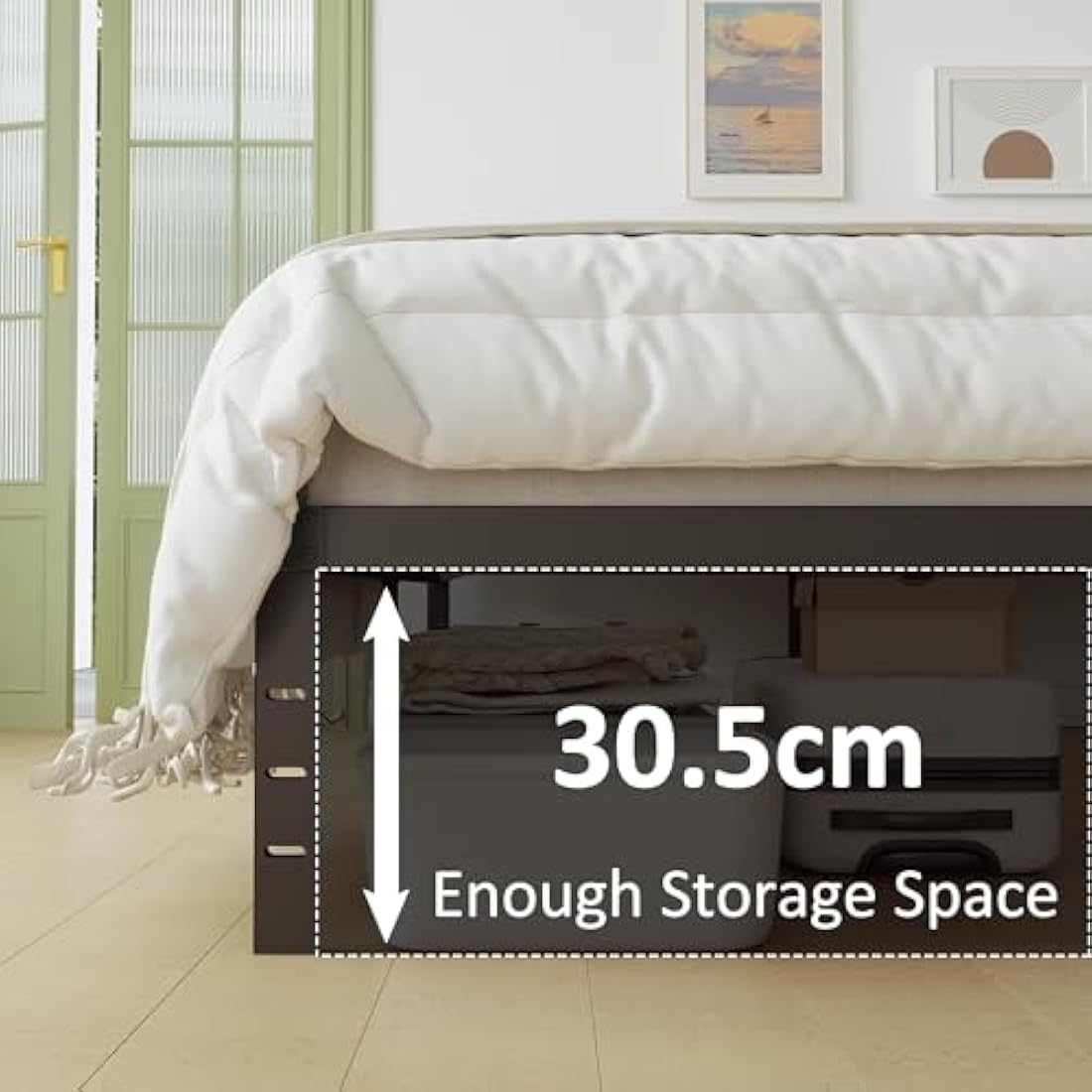 Lutown-Teen Black Single Bed Frame 3ft with Curved Headboard, Heavy Duty Metal Bed Frames Single with Steel Slats, 36 cm High, Ample Storage Underneath, Noise Free, Easy Assembly