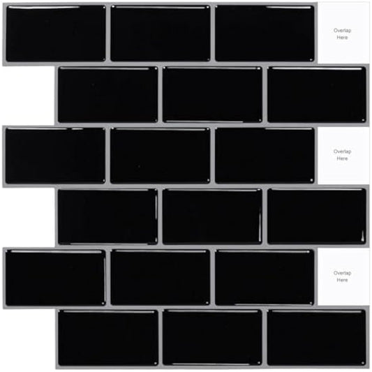 (10-Sheets) Peel and Stick Subway Tile Stickers, Self Adhesive Wall Tiles, Stick on Tile Splashback for Kitchen & Bathroom Black